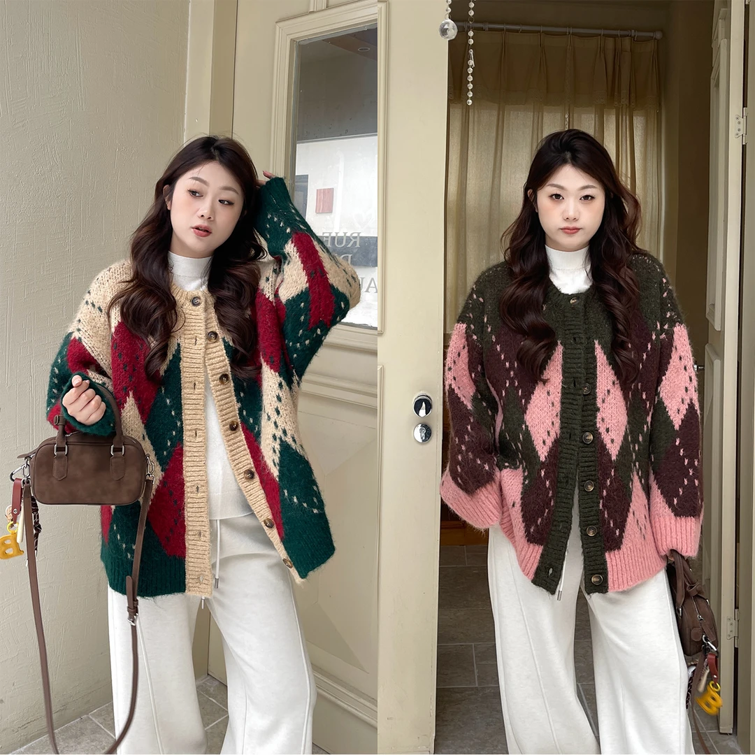 裂渡宣宣【圣诞结】美式复古针织上衣冬百搭撞色显瘦毛衣ZY510F22