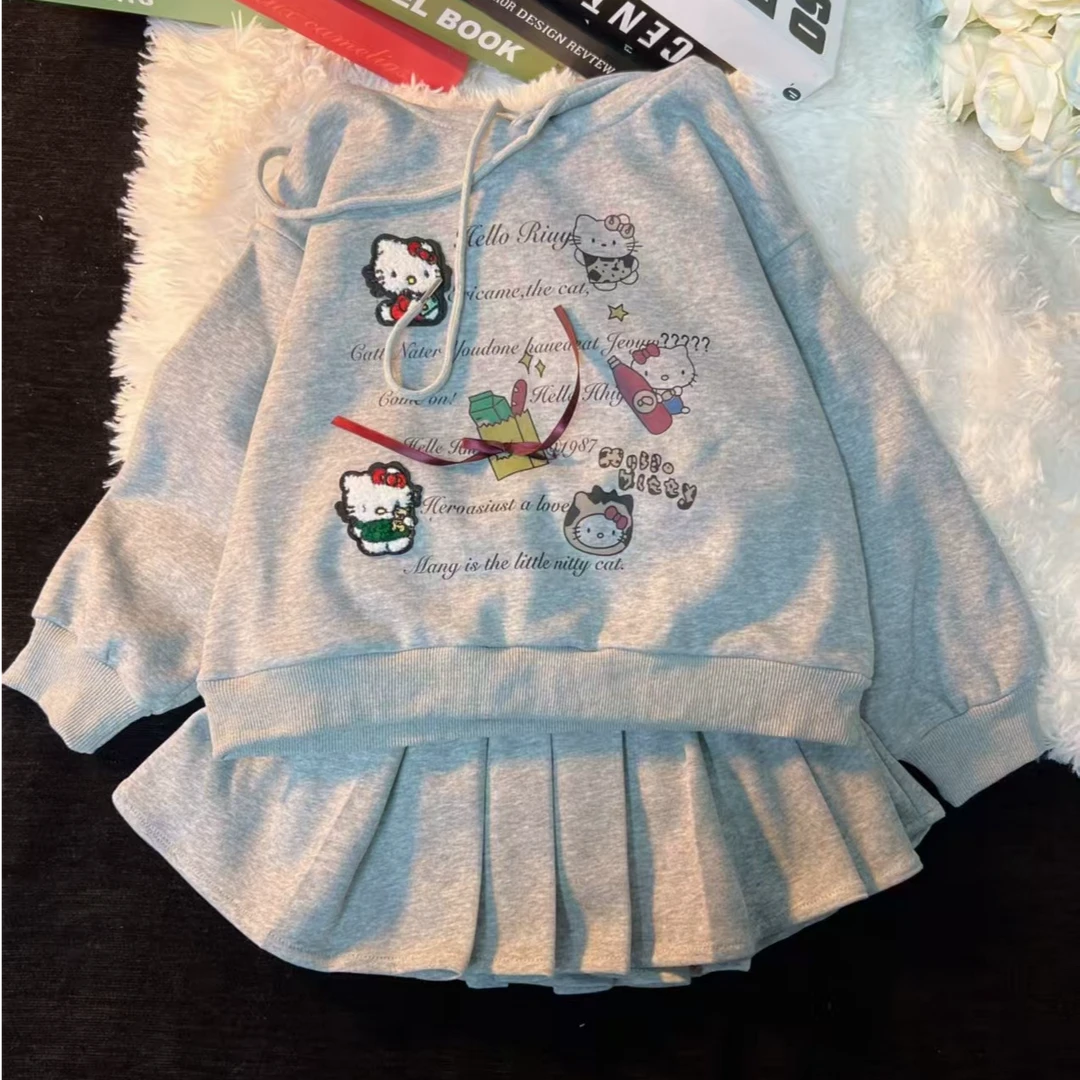女童秋装套装新款童装可爱超萌儿童衣服卡通上衣时尚百褶裙两件套