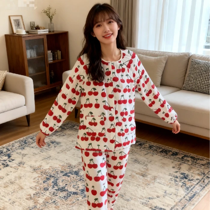 3983花嫂睡衣可爱卡通印花棉纱加绒保暖甜美睡衣套装（以实物为准）