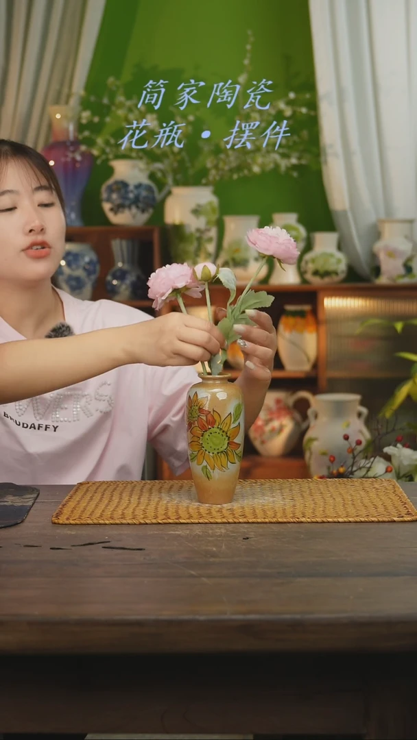 瓷片景德镇纯手工手绘花器摆件