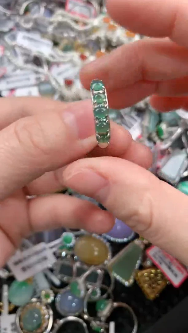 银S925镶嵌戒指翡翠666--7