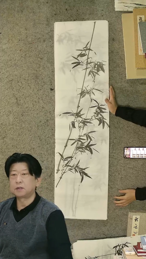 国画四尺对开  墨竹条屏 34*138cm