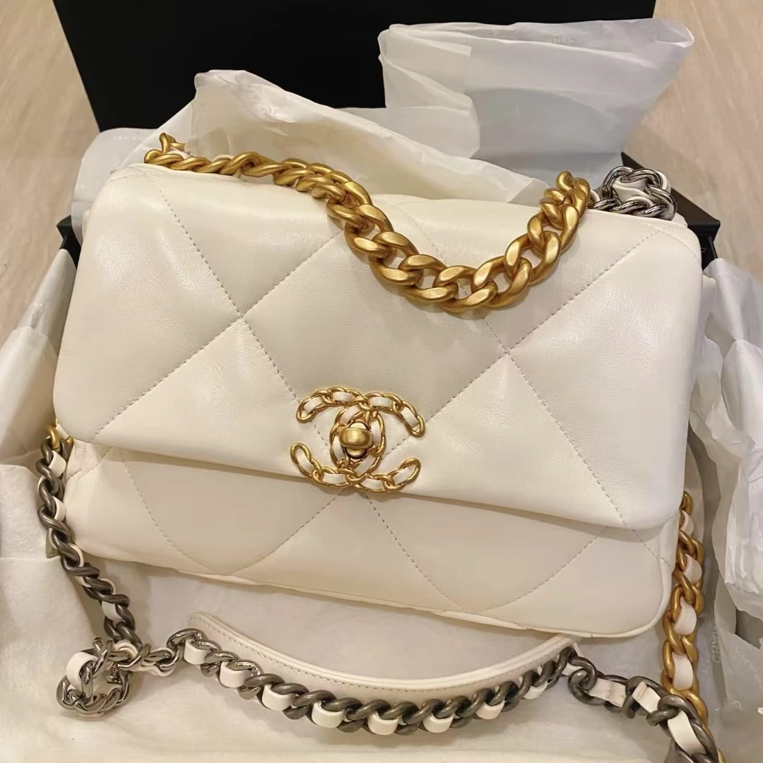 99新 Chanel/香奈儿 19bag白色小号芯片款 CY259