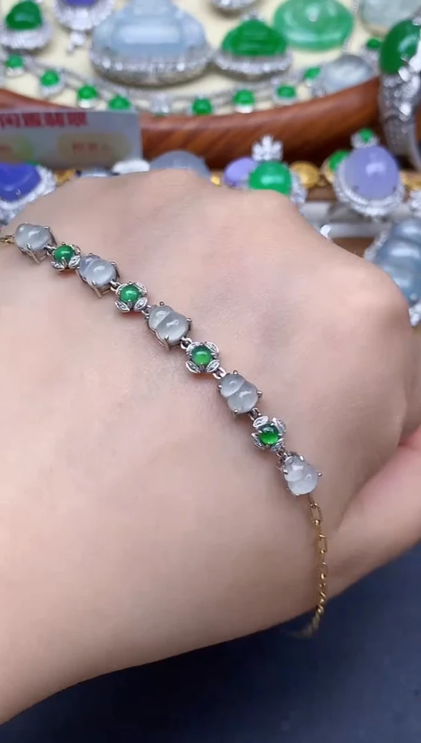 18K金镶嵌手链翡翠28-中国好珍宝