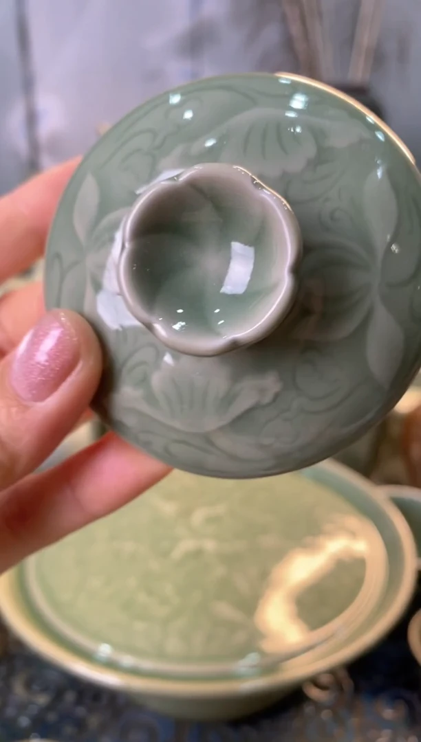 耀州窑微瑕 玉兰盖碗【盖子】一个