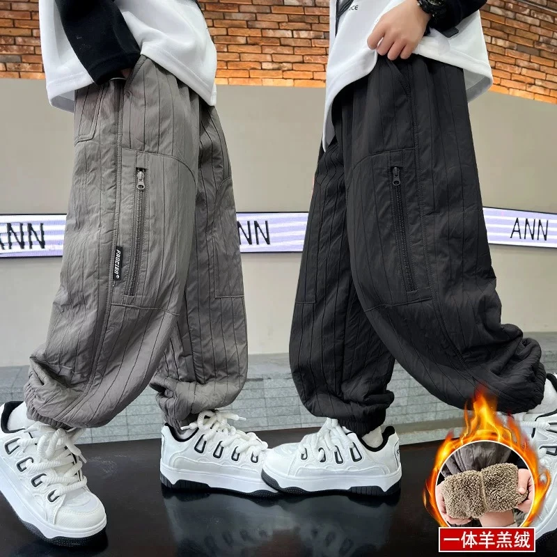 男童棉裤秋冬加绒加厚裤子2025新款中大童儿童冬季羊羔绒保暖卫裤