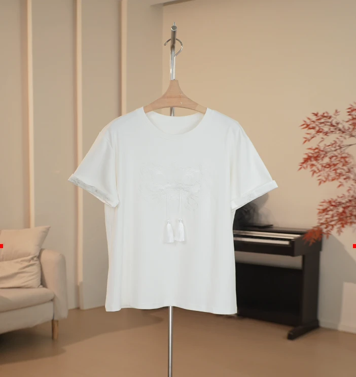 C489 ML系列新中式重工刺绣宽松显瘦T恤短袖