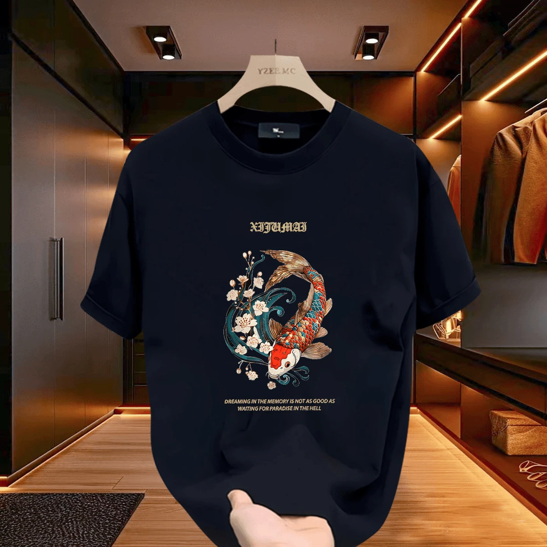 重磅240克夏季新款男士短袖恤大码宽松圆领轻奢休闲百搭半袖上衣