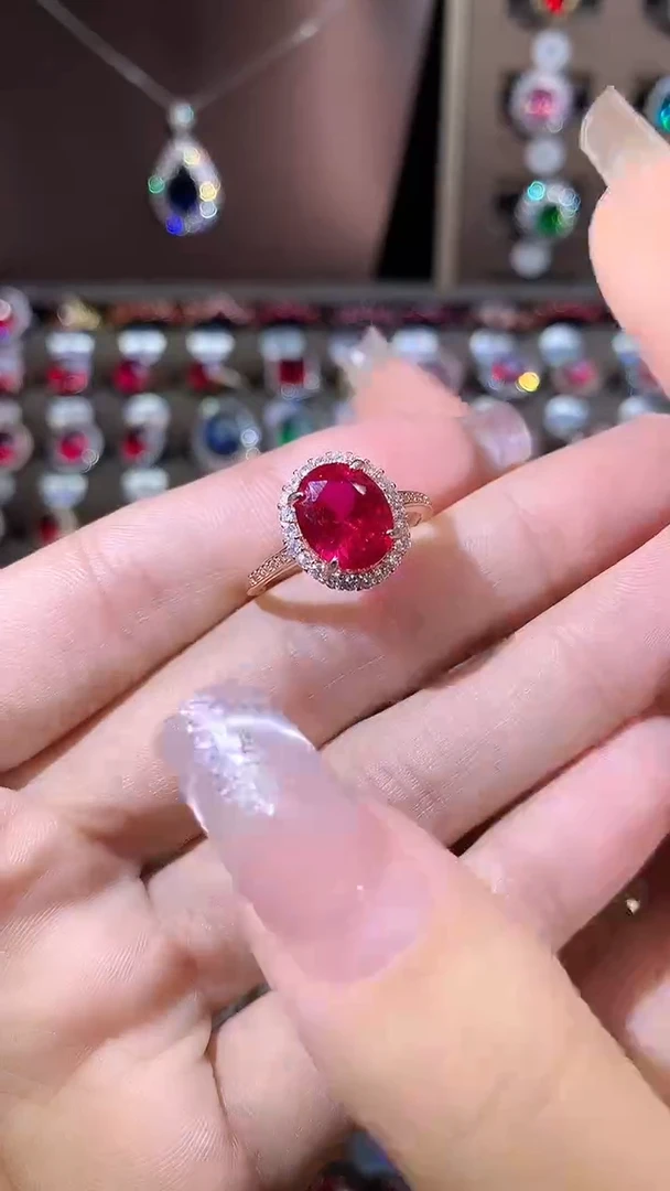 银S925镶嵌戒指红宝石810玫瑰金