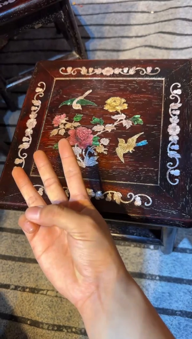 木紫檀富贵凳镶嵌彩贝花鸟花鸟