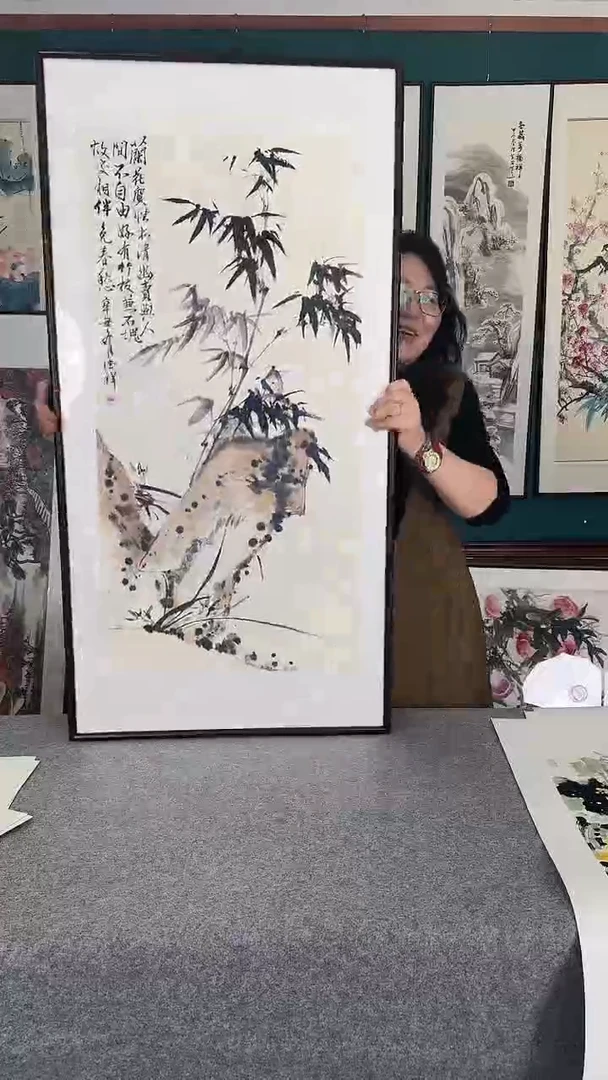 国画63*123竹子实木装裱