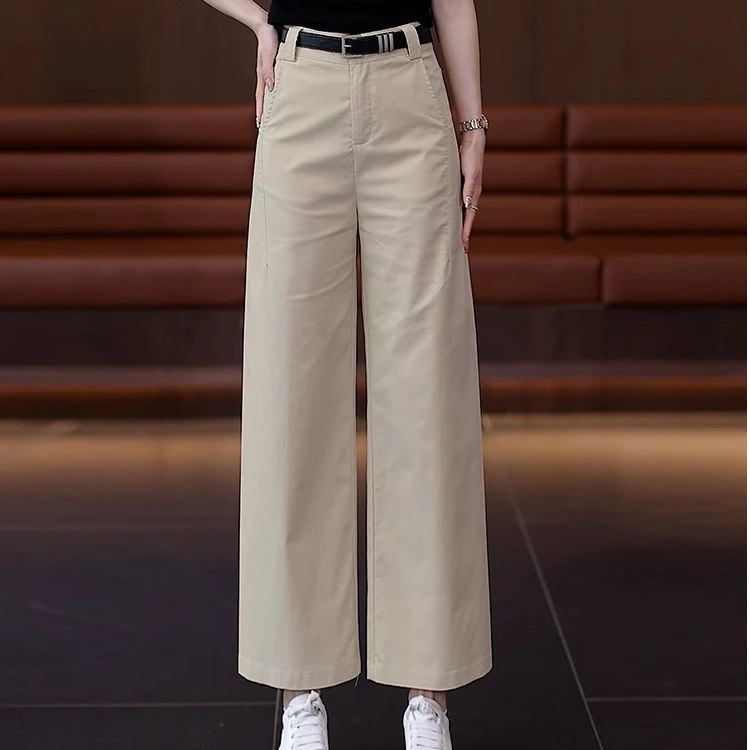 窄版阔腿九分休闲裤女2025夏季新款宽松西裤高腰显瘦垂感直筒裤子