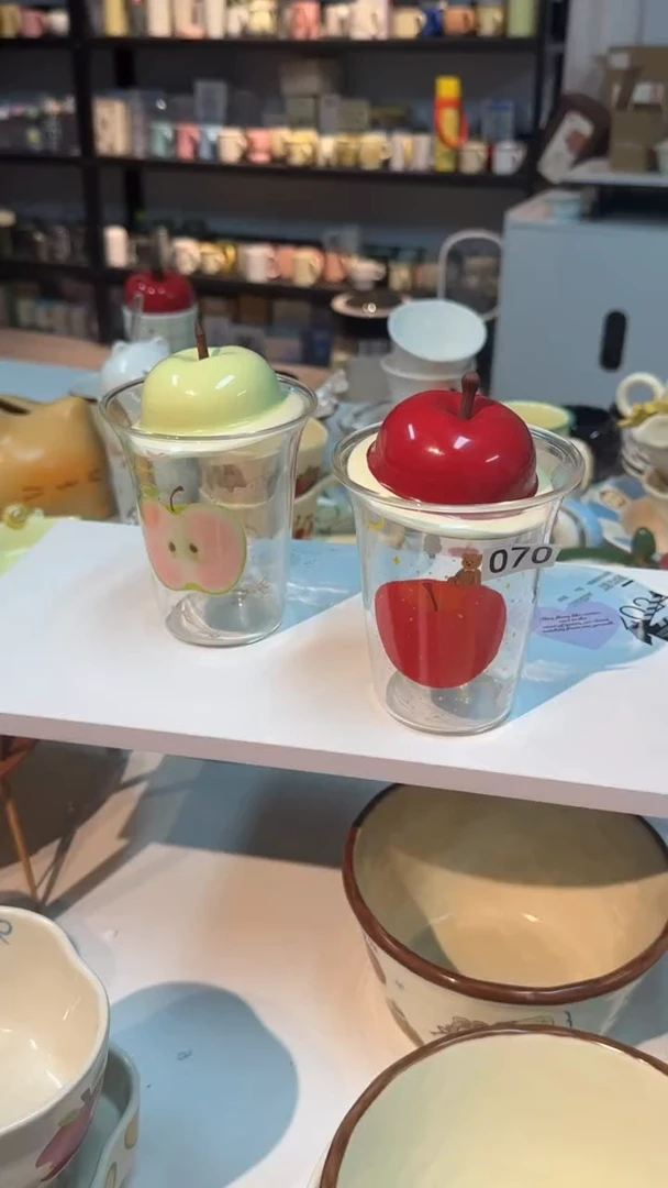 瓷高硼硅耐热带盖玻璃杯070