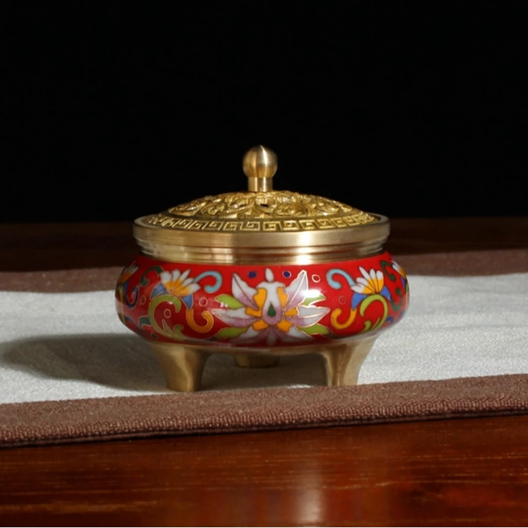 【奇居】掐丝低温珐琅黄铜三足香薰炉 红色