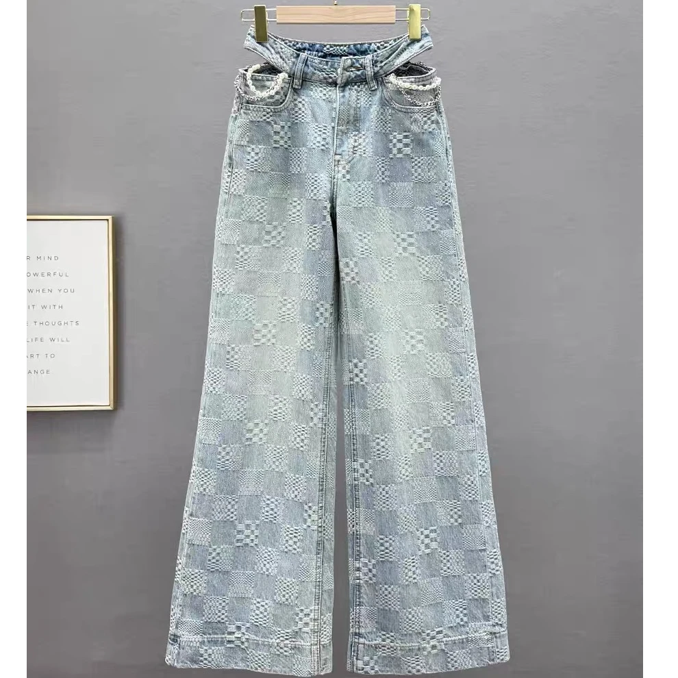 AZZHEN【休闲特调】腰部镂空直筒裤AZ4KNK14-00