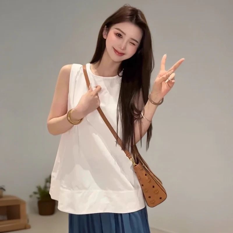 2025夏季独特别致洋气坎肩背心欧货宽松休闲纯色百搭无袖上衣女装