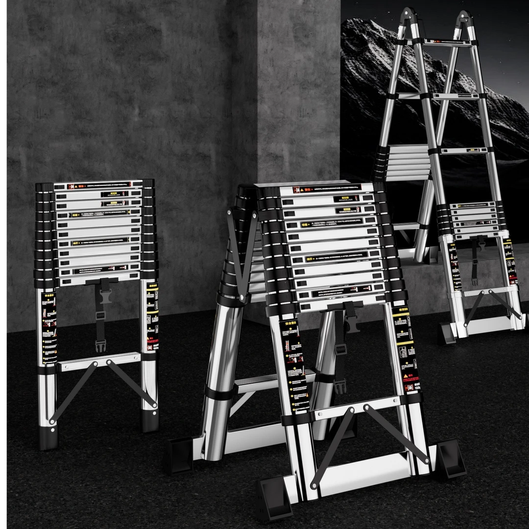 加厚加固不锈钢家用梯加厚伸缩折叠梯不锈钢伸缩家用梯多功能梯子