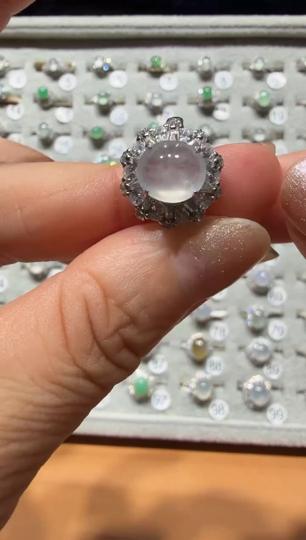 银S925镶嵌戒指翡翠925银镶缅甸A货翡翠戒指