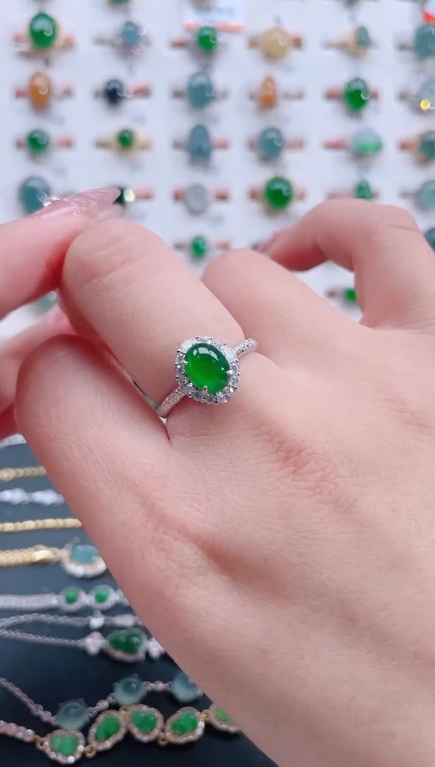 银S925镶嵌戒指翡翠天然翡翠