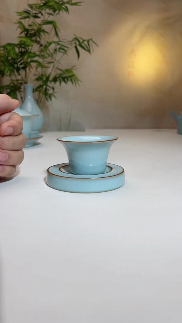 天青小马蹄杯，加杯垫