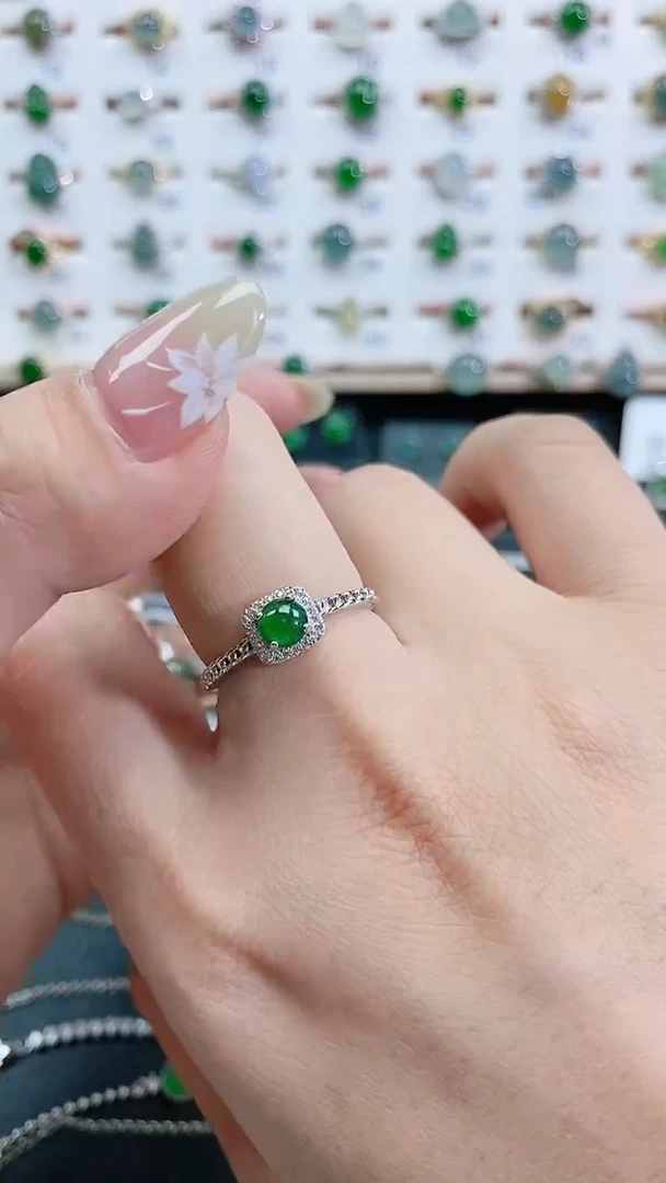 银S925镶嵌戒指翡翠天然翡翠