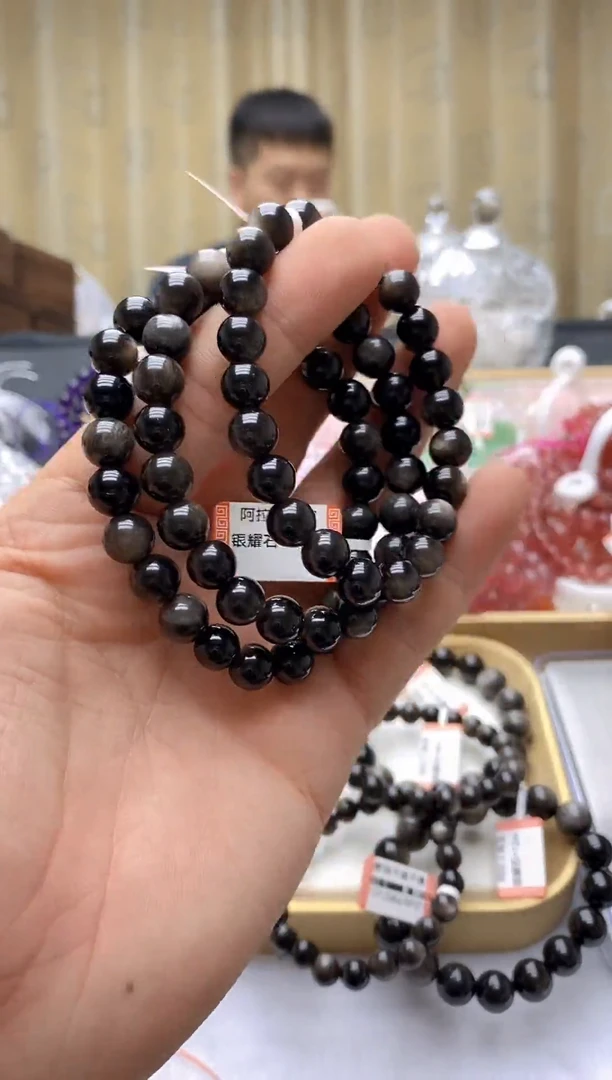 未镶嵌手串水晶银曜石手串8mm+多样性发一