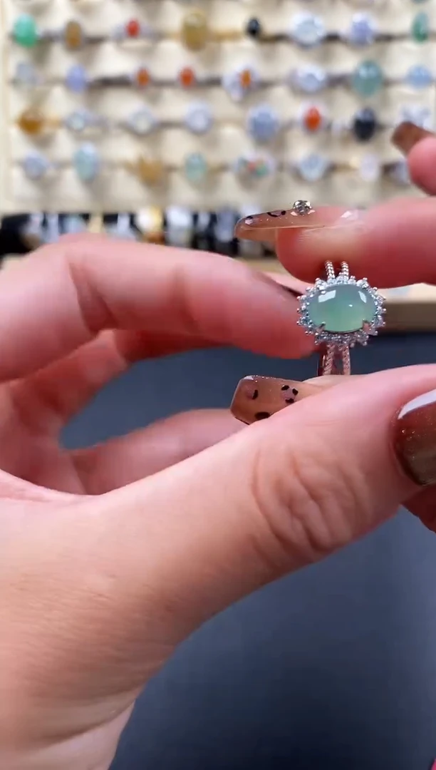 银S925镶嵌戒指翡翠4444444+5