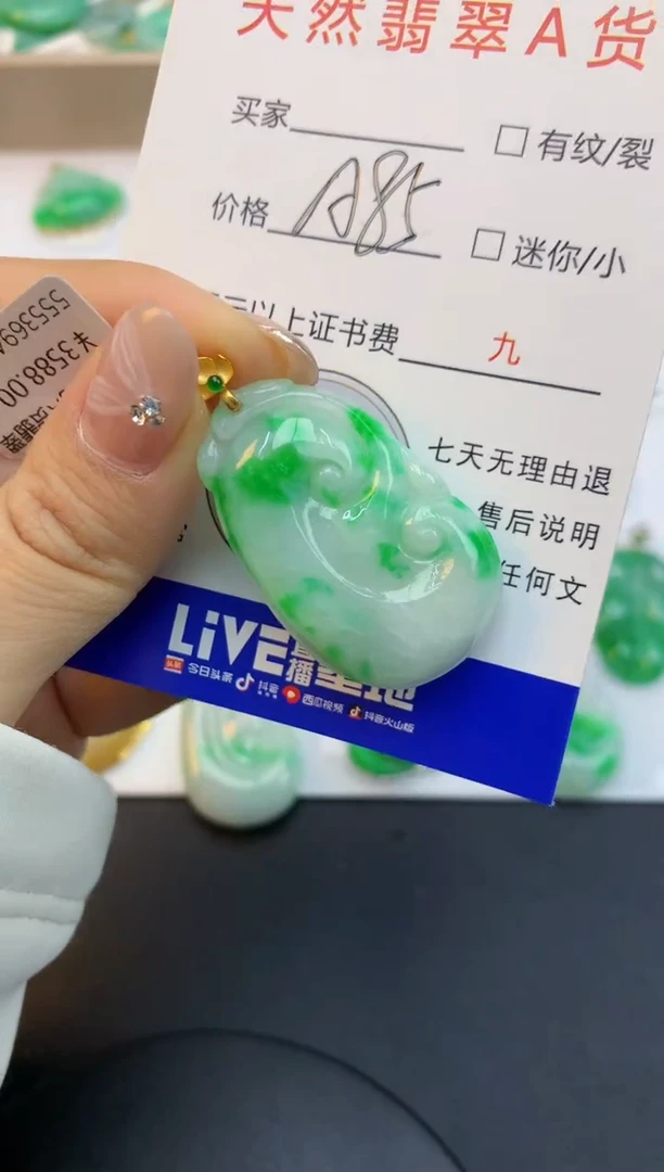 颈饰18K金镶嵌翡翠天然缅甸a货翡翠百元以上9元证书费自理