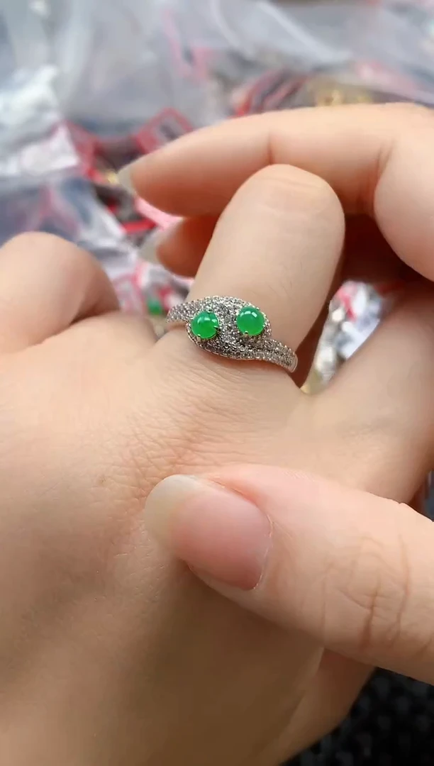 银S925镶嵌戒指翡翠天然A货缅甸翡翠