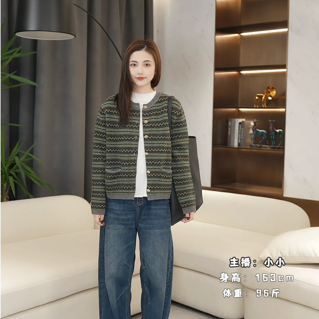 LAZYVISION【费尔岛】秋冬新款圆领女士针织衫开衫ZMD-23867小小