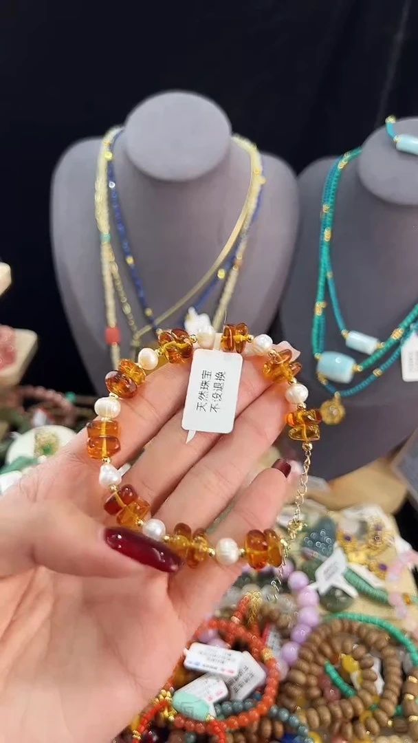 【闪购商品】琥珀（花珀）手链银S925镶嵌手串