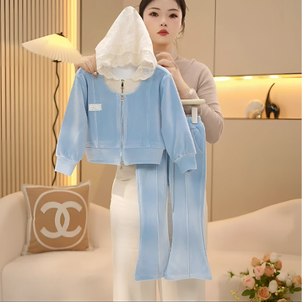 女童外套裤子套装2025春季新款中大童网红气质休闲上衣运动裤