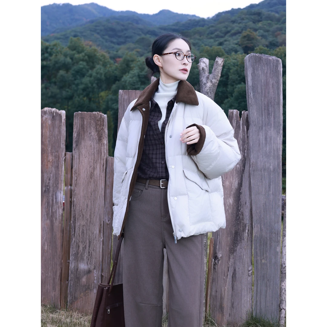 【JIEJI ZHANG】90纯白鹅绒时尚百搭拼接白色鹅绒服351079