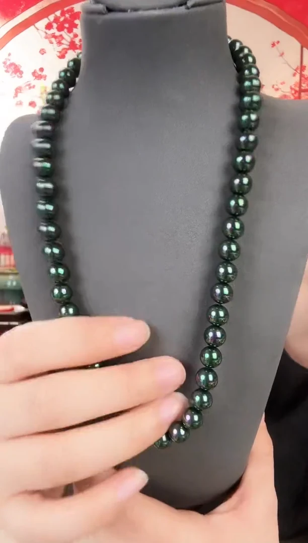 推荐款鲛珠孔雀绿0.8圆珠项链