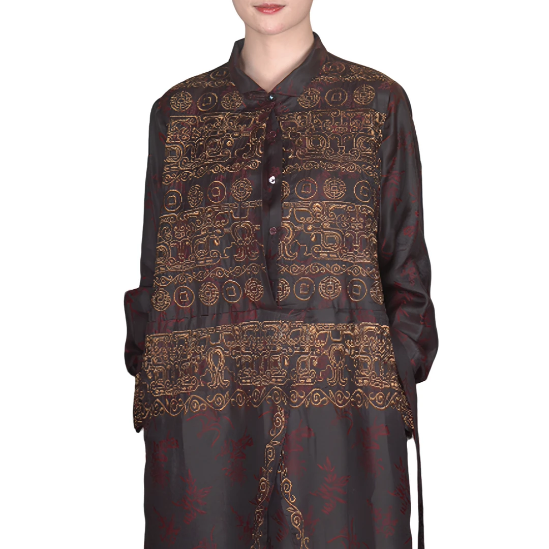 【祥佑盈财】香云纱提花盘金刺绣连衣裙25020145