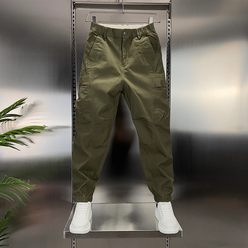 【高端】秋季新款轻奢男士纯色工装裤免烫宽松潮流哈伦裤束脚休闲裤