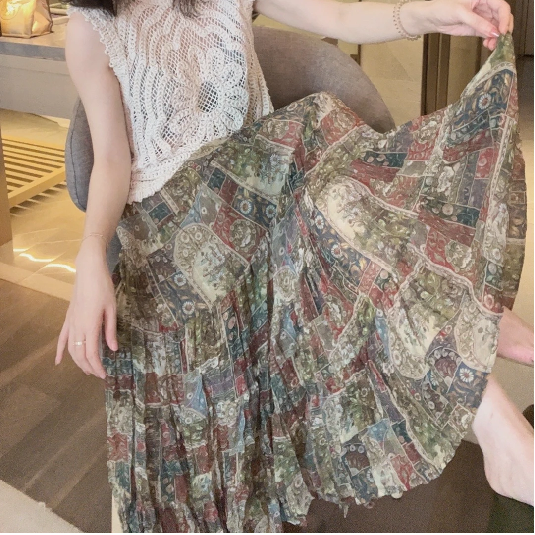 悦悦专属【油画般的春天】春夏新款多巴胺碎花半身裙Y104