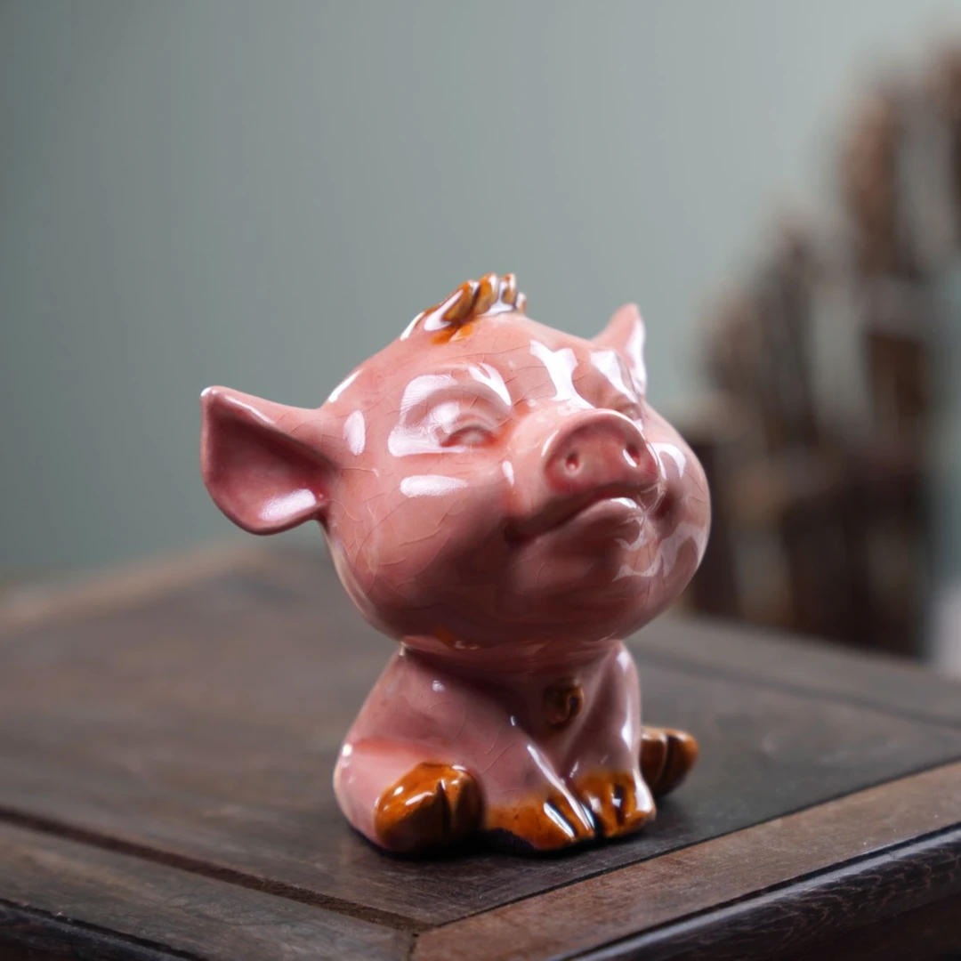 121陶瓷纯手工迷你可爱粉嫩小猪艺术品摆件礼物 默认无礼盒