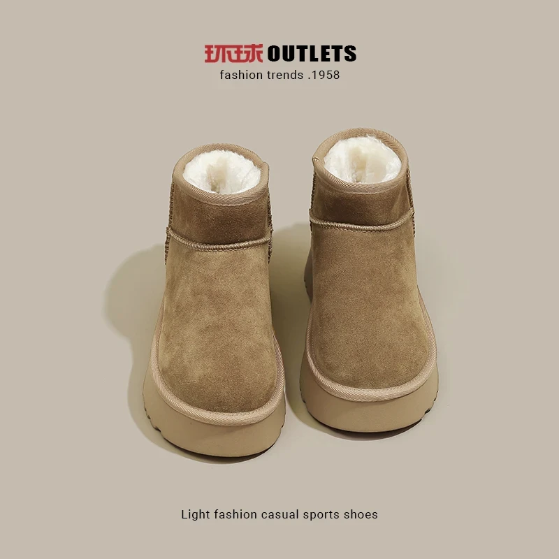 环球情侣鞋真皮雪地靴女款爆款新款外穿保暖鞋厚底冬季雪地靴棉鞋