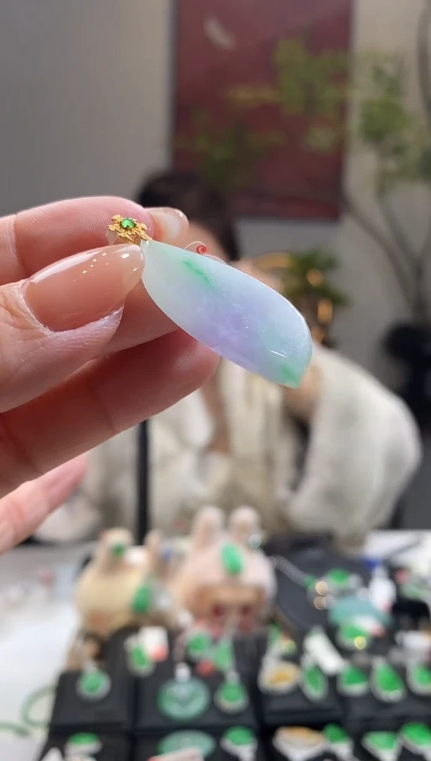 吊坠(不含链)18K金镶嵌翡翠无事牌