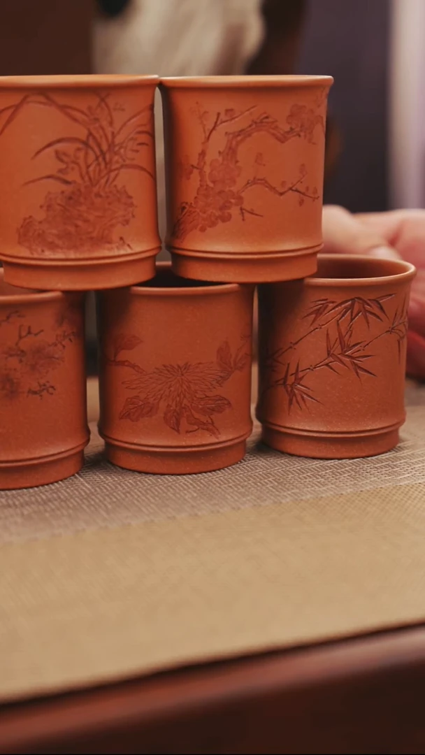 原矿黄降坡梅兰竹菊松荷主人杯一套10