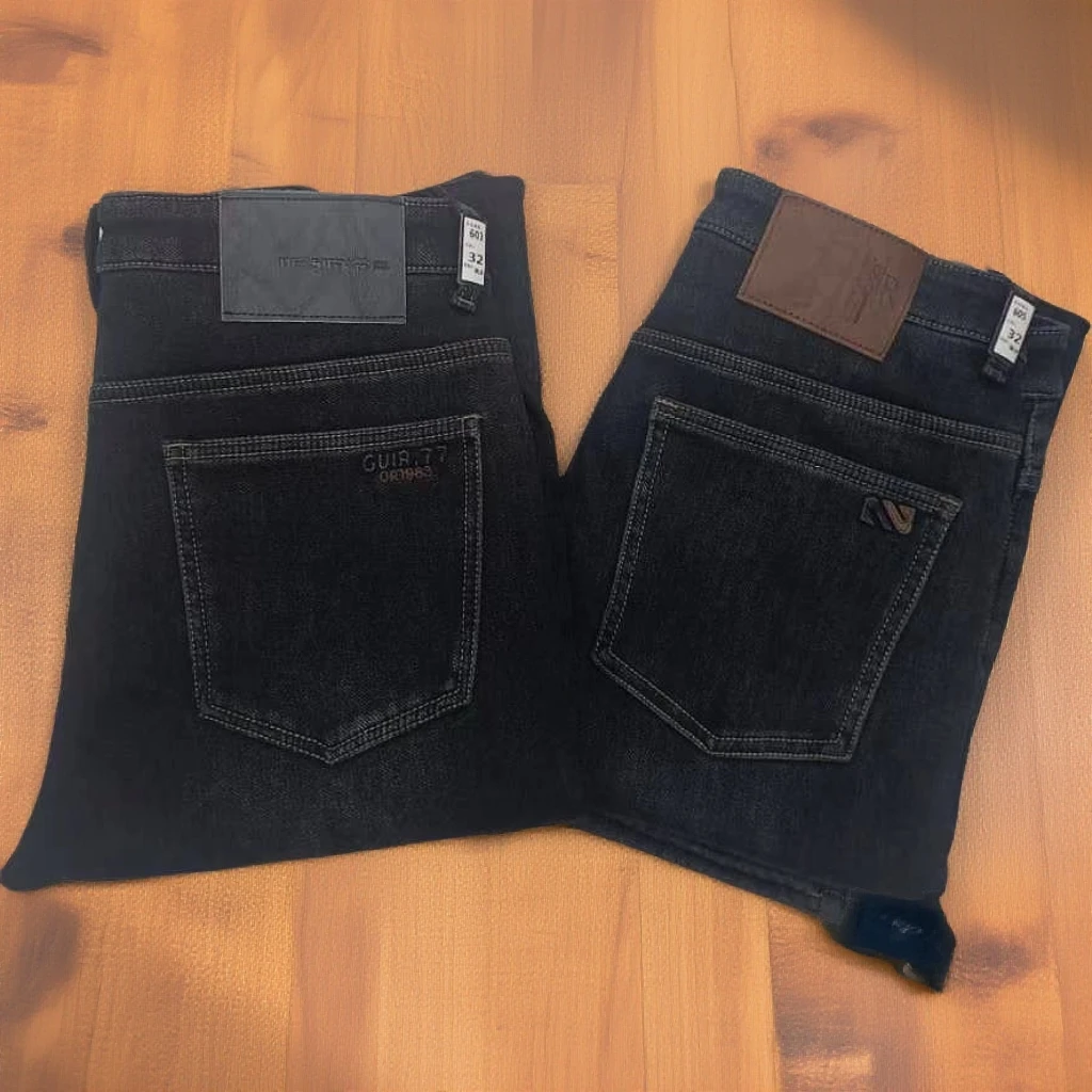 【603】加绒高腰男士小直筒牛仔裤商务弹力