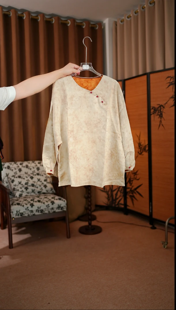 【纯色上衣】6235香云纱文艺圆领唐装茶服新中式复古日常斜襟提花