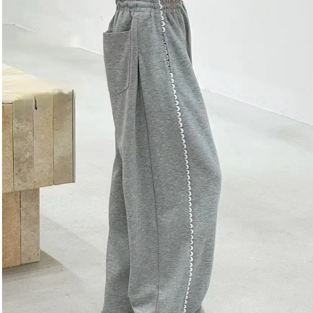 2031韩版2025夏款儿童花边灰色/黑色/嫩黄色/藏青色冰感针织裤