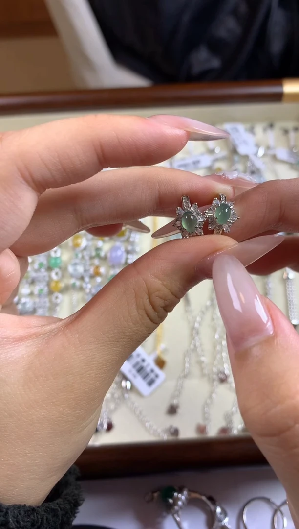 银S925镶嵌戒指翡翠耳饰