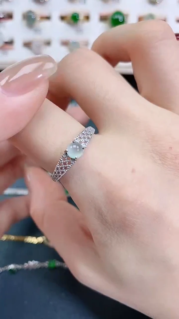 银S925镶嵌戒指翡翠天然翡翠