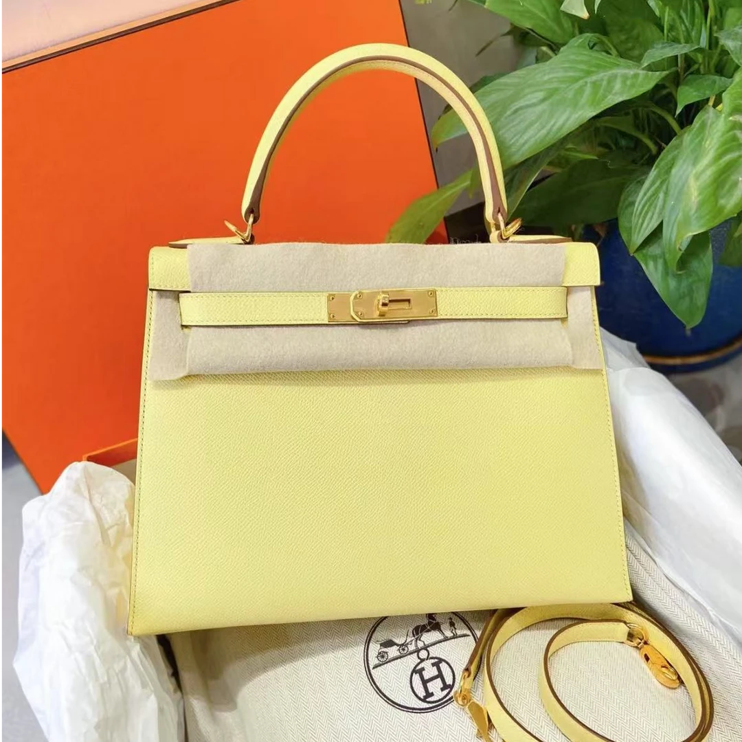 99新 Hermes/爱马仕 kelly28 小鸡黄 金扣 e皮 Z刻