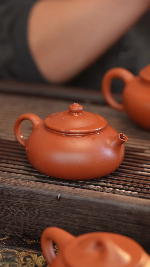 茶壶紫砂寒江 朱泥 半手工 170cc