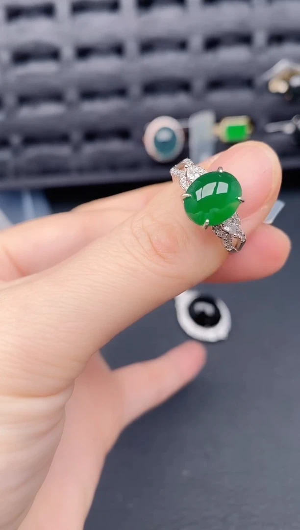 银S925镶嵌戒指翡翠天然a货翡翠501