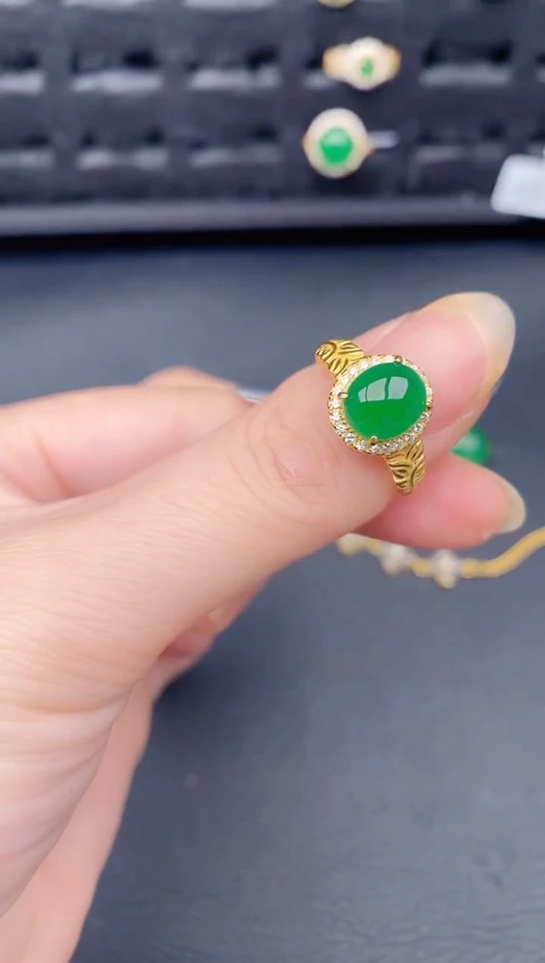 银S925镶嵌戒指翡翠天然a货翡翠274
